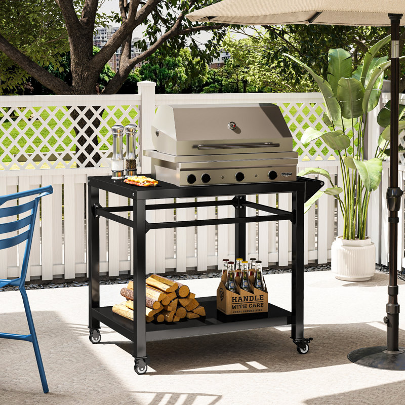 Betterhood Arnhildur Outdoor Grill Cart Pizza Oven Stand Bbq Prep Table With Wheels Seasoning Tray Black Kitchen Tabletop Griddle Cooking Island Station For Bar Patio Camping Outside Home Wayfair